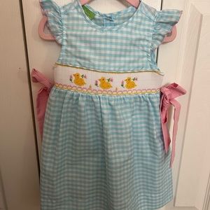 Classic Whimsy Easter Duckling Smocked Turquoise Beverly Dress • Sister set